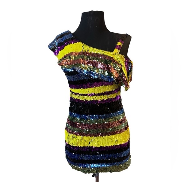 Rare editions Colorful Layered Sequin Cocktail Dress - Picture 1 of 16